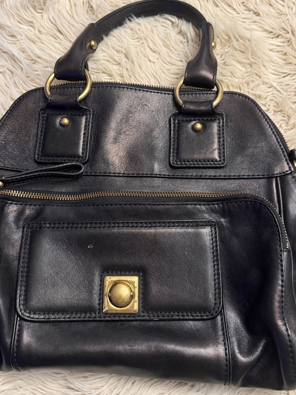 Banana Republic Black Leather Shoulder Bag with Brass Hardware